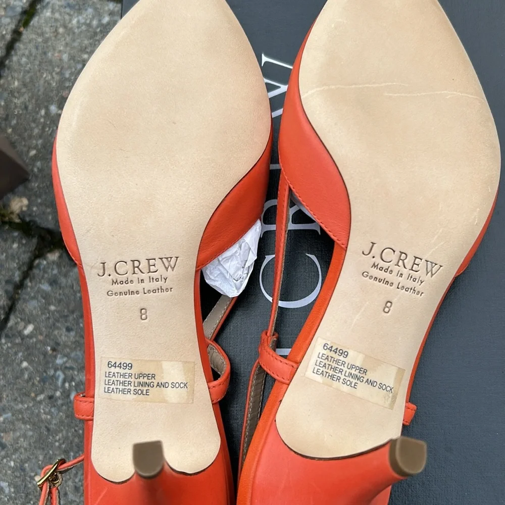 NIB J. Crew Mango Italian Leather Valentina Women's Orange Slingback Heels - Picture 9 of 9
